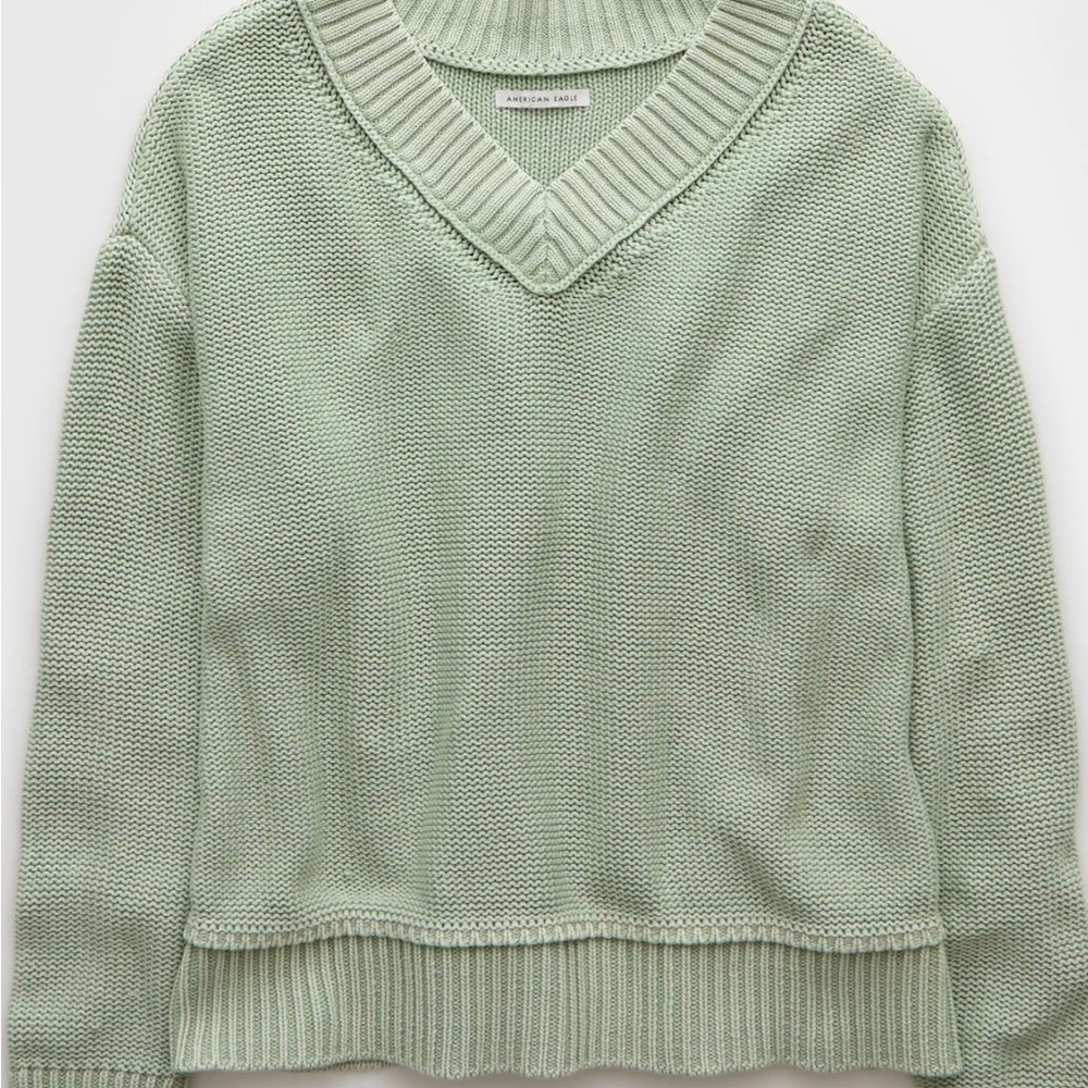 American Eagle - Mint Green V-Neck Women's Sweater - Picture 3 of 7